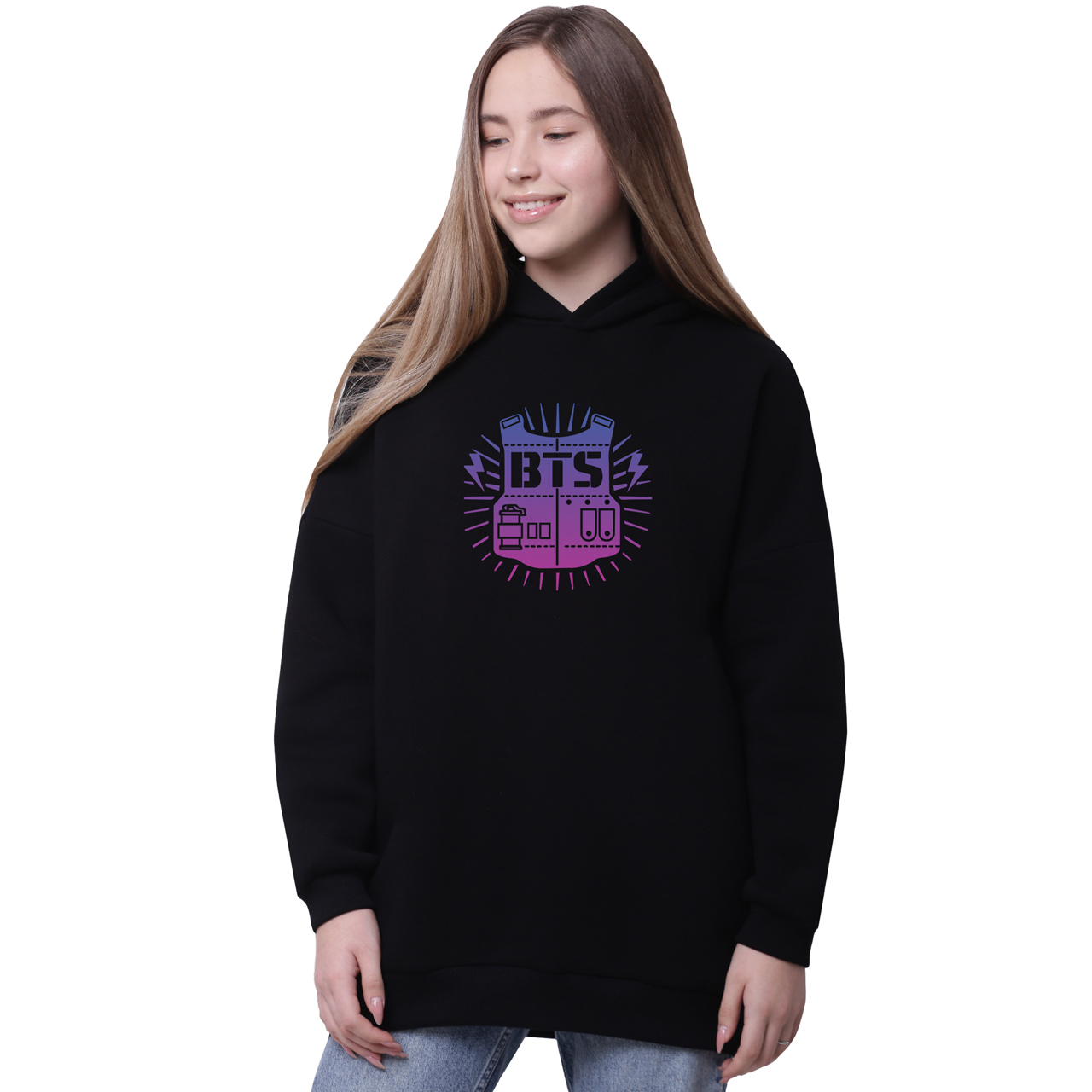 

Худи для девочек удлиненный БТС (BTS) Черный (35962-3278-7) 170 см