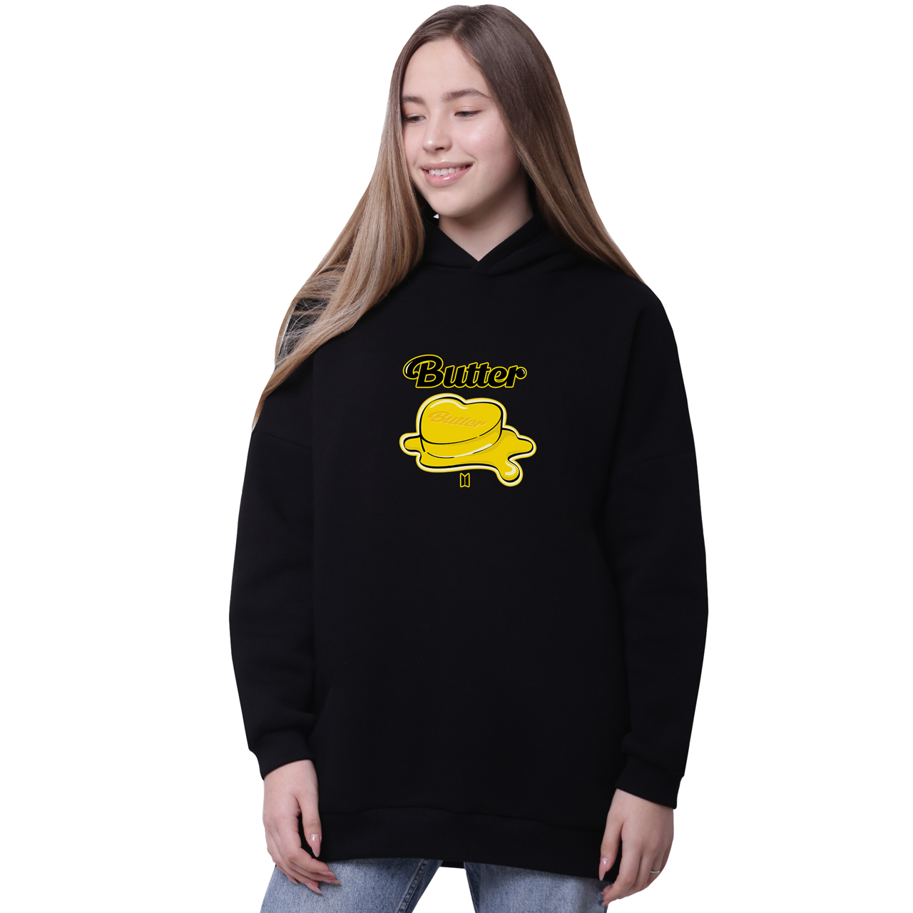 

Худи для девочек удлиненный БТС (BTS) Черный (35962-3269-1) 134 см