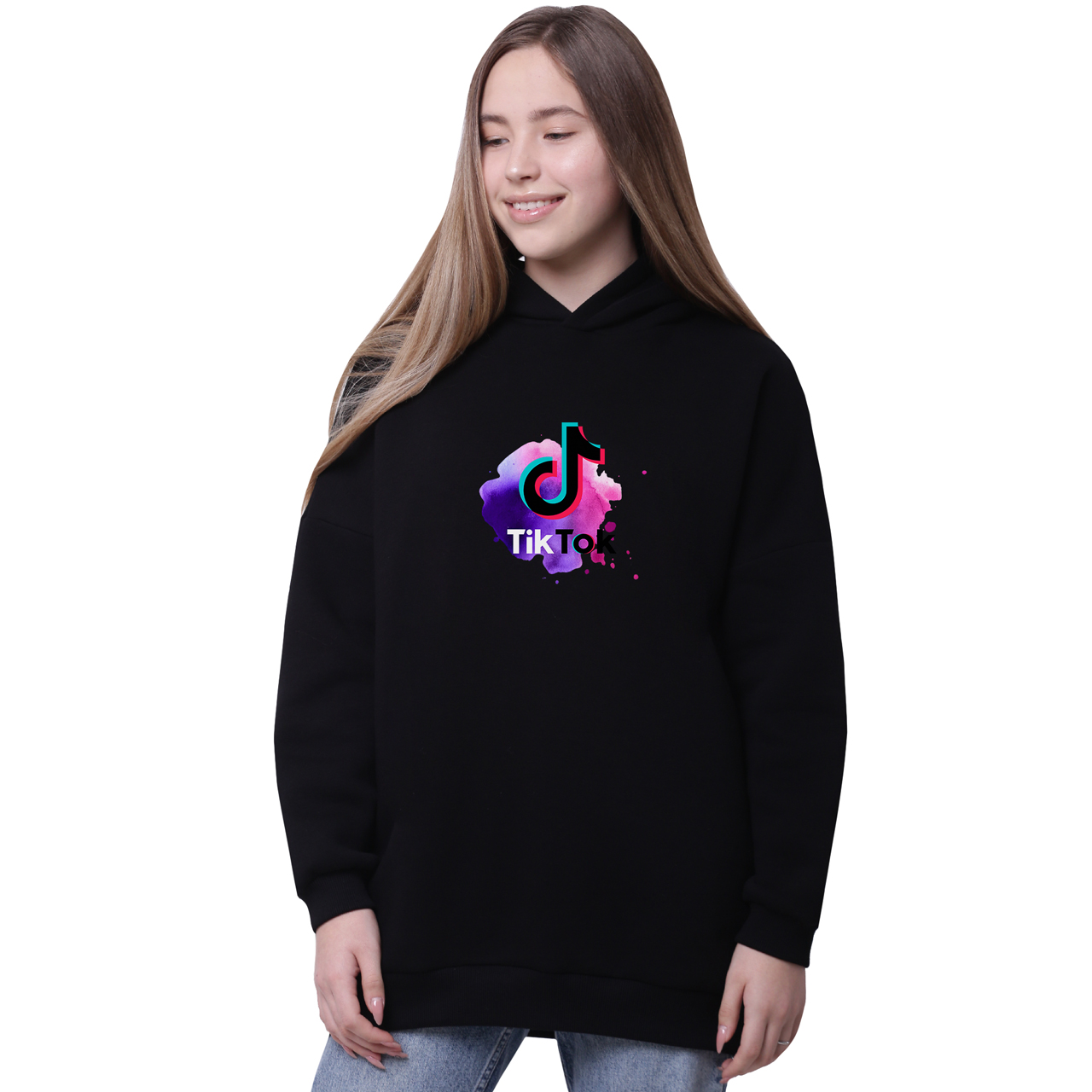 

Худи для девочек удлиненный ТикТок (TikTok) Черный (35962-1940-3) 146 см