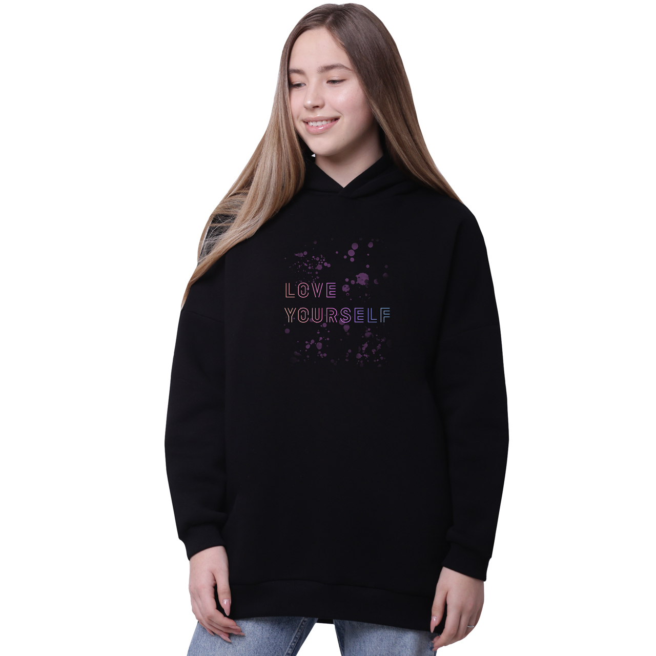 

Худи для девочек удлиненный БТС (BTS) Черный (35962-3276-3) 146 см