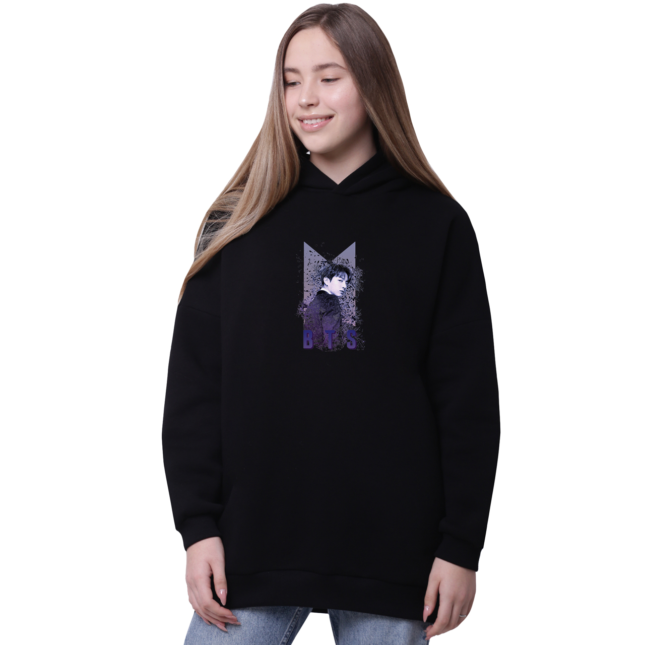 

Худи для девочек удлиненный БТС (BTS) Черный (35962-1065-6) 164 см