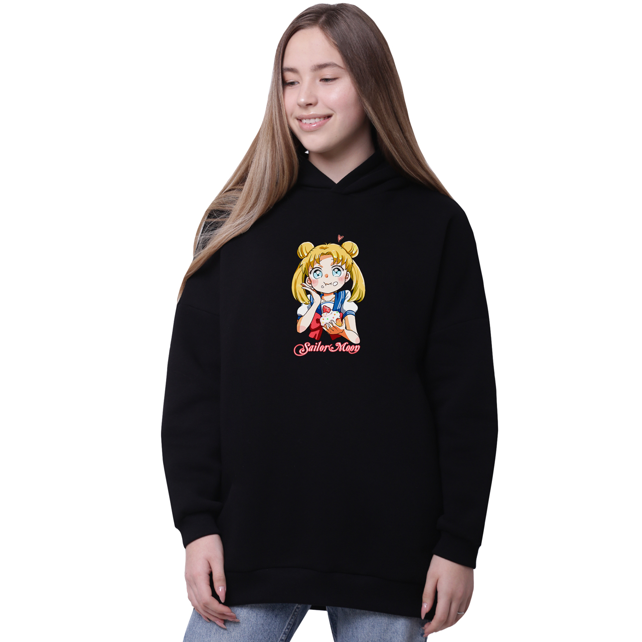 

Худи для девочек удлиненный Сейлор Мун (Sailor Moon) Черный (35962-2917-7) 170 см