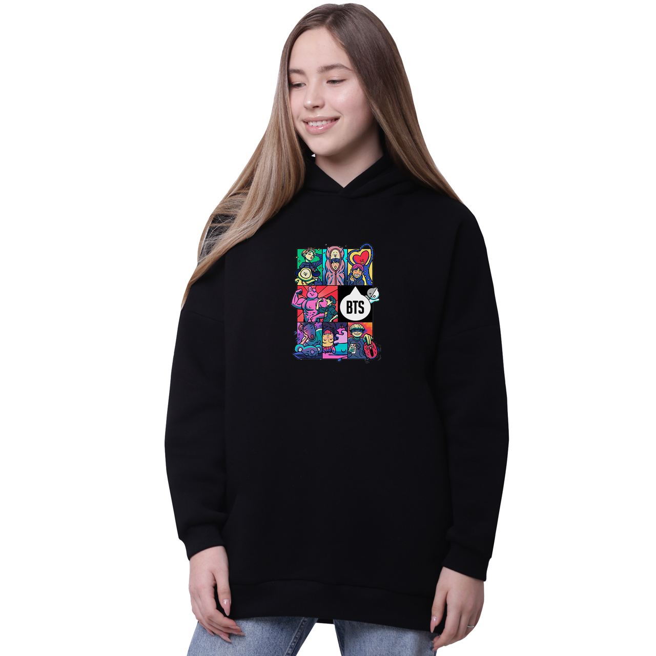 

Худи для девочек удлиненный БТС (BTS) Черный (35962-1078-8) 176 см