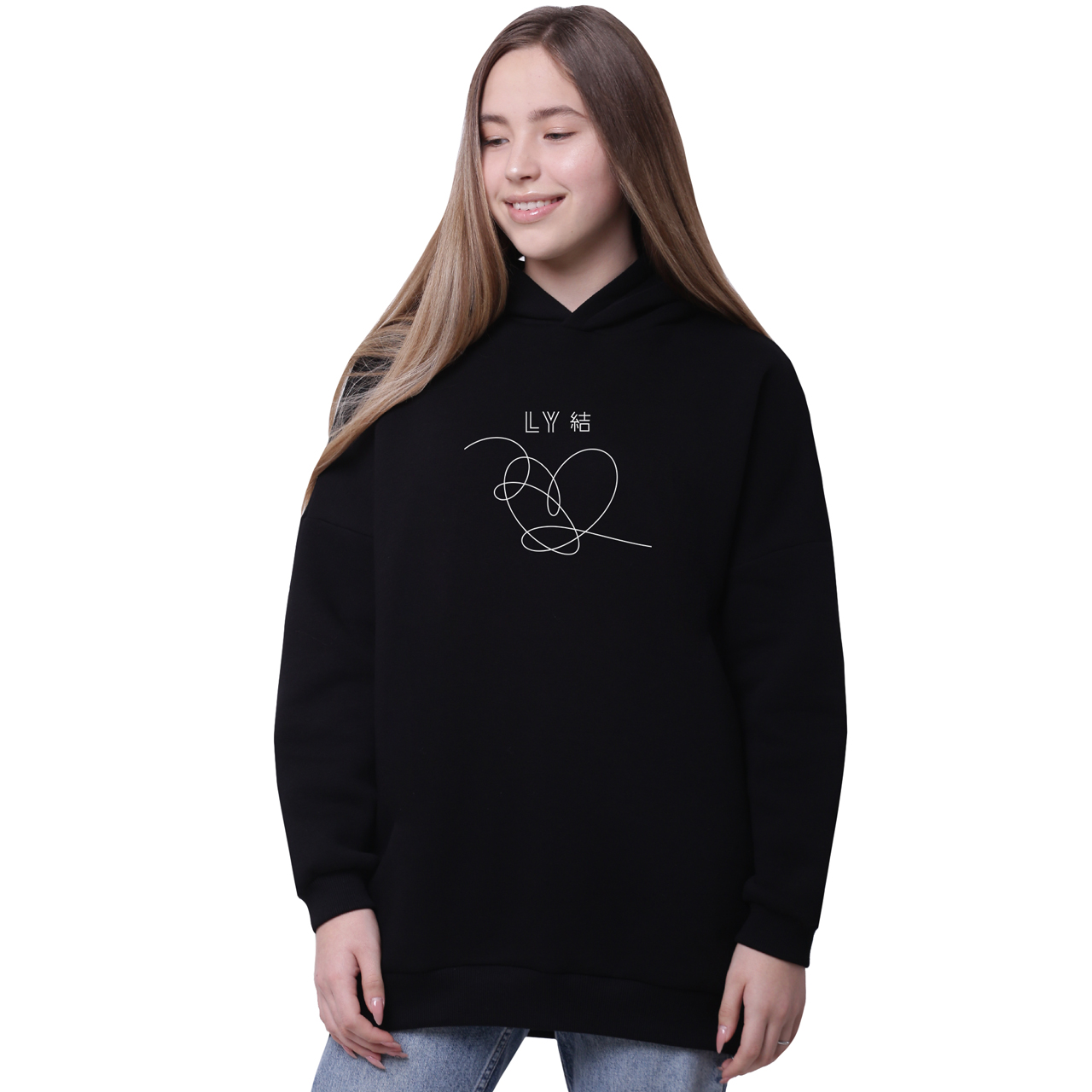 

Худи для девочек удлиненный БТС (BTS) Черный (35962-1080-6) 164 см