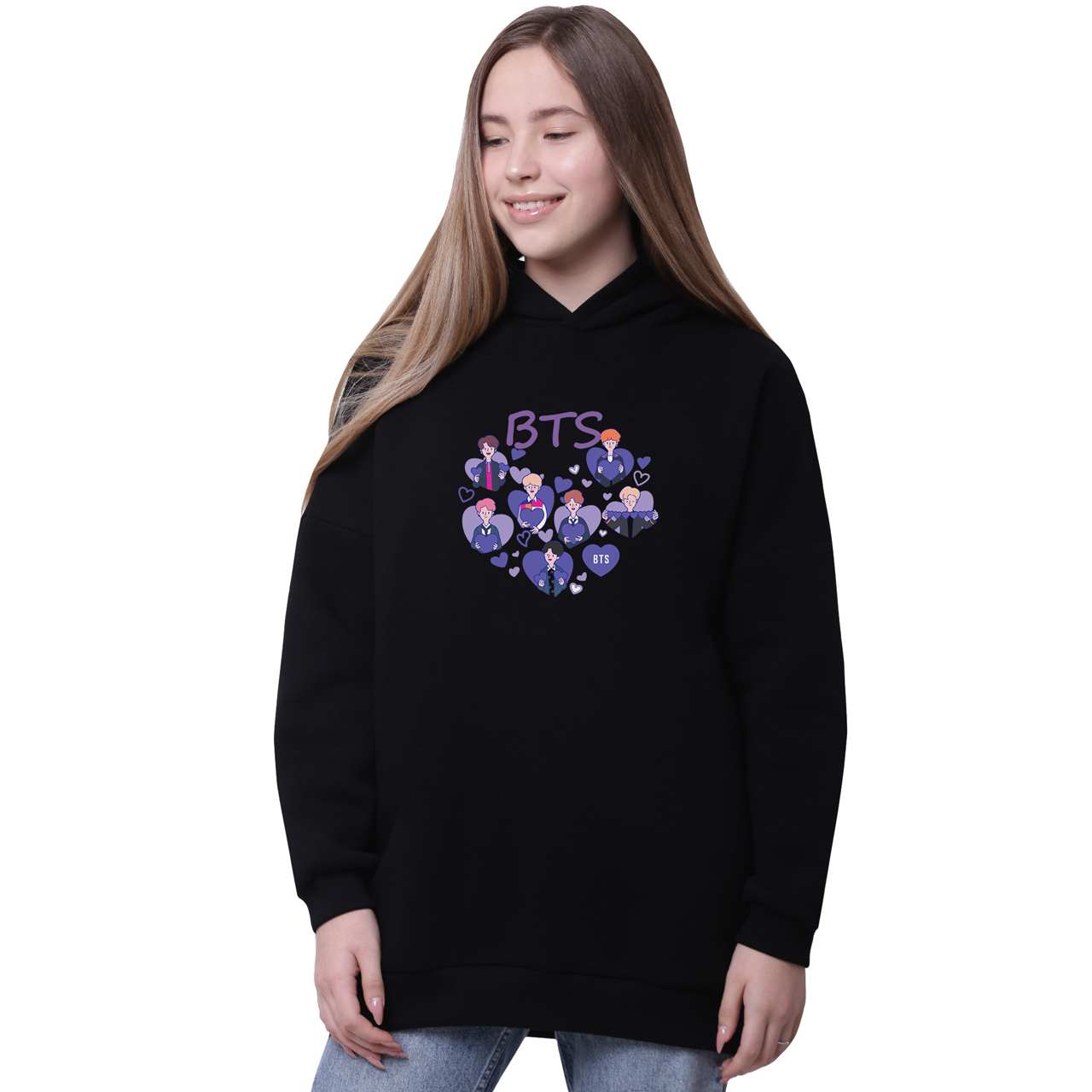 

Худи для девочек удлиненный БТС (BTS) Черный (35962-3273-7) 170 см