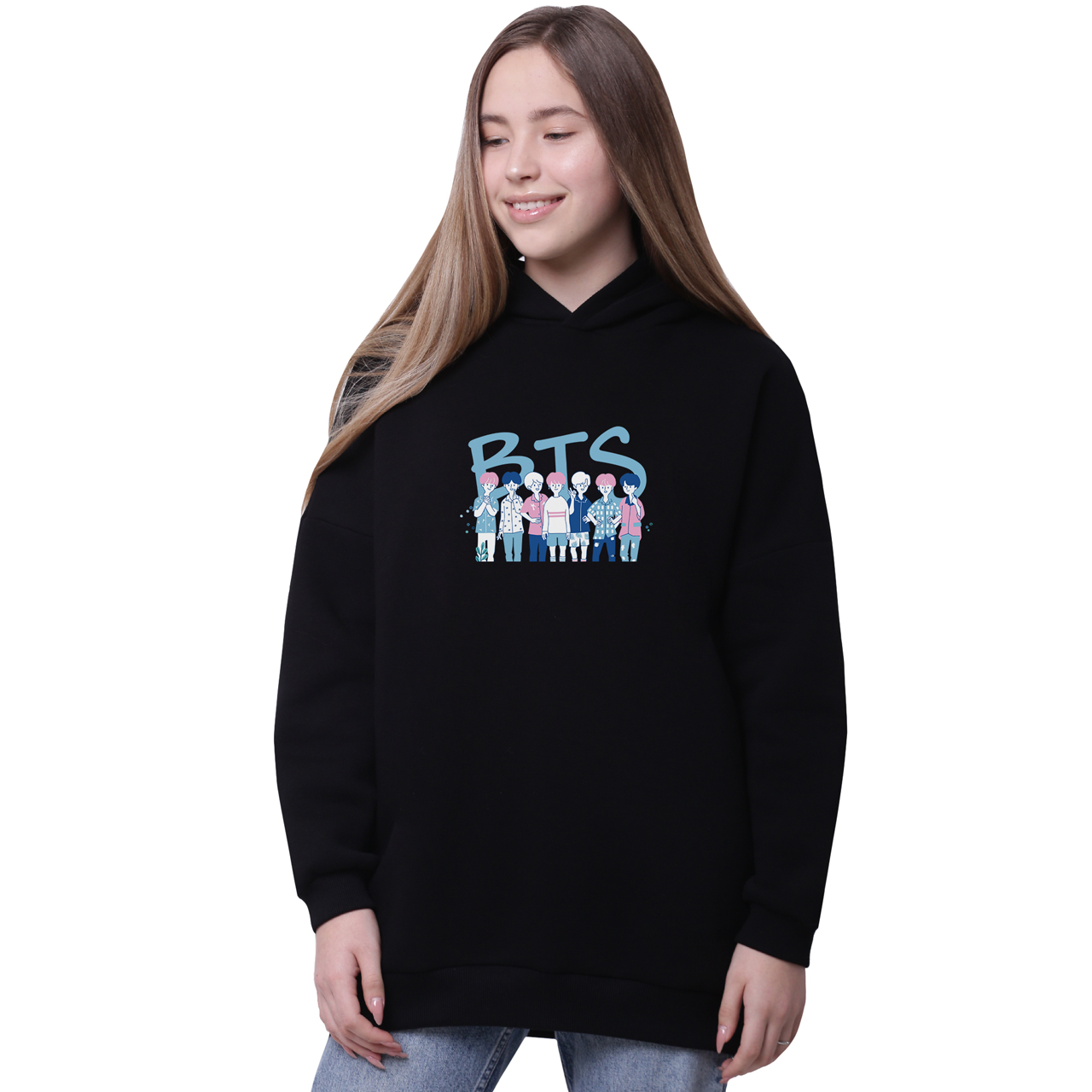 

Худи для девочек удлиненный БТС (BTS) Черный (35962-3265-2) 140 см