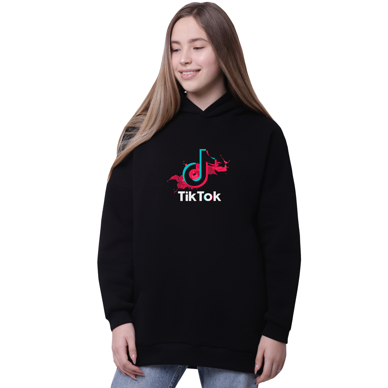 

Худи для девочек удлиненный ТикТок (TikTok) Черный (35962-1943-5) 158 см