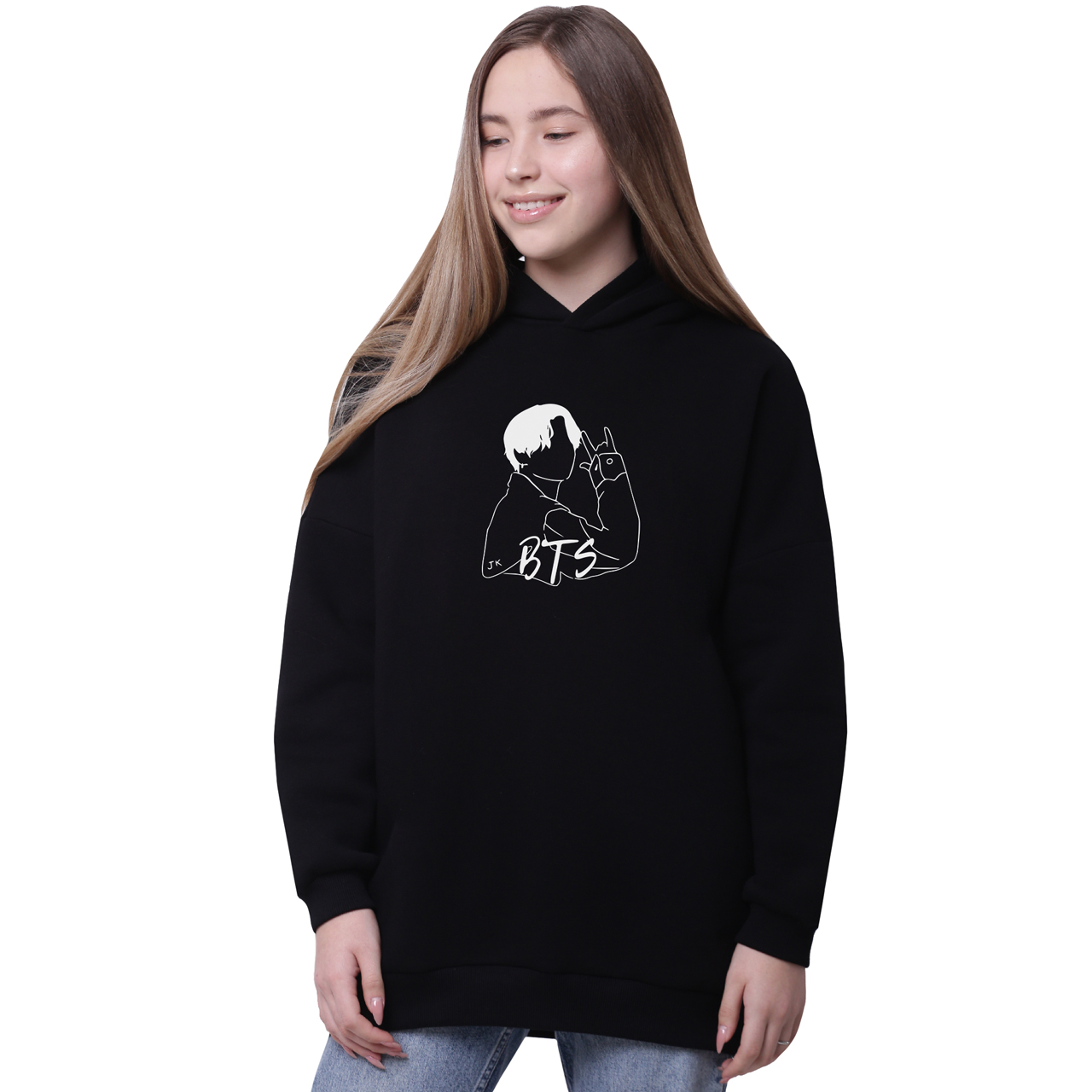 

Худи для девочек удлиненный Чон Джонгук БТС (Jungkook BTS) Черный (35962-3277-3) 146 см