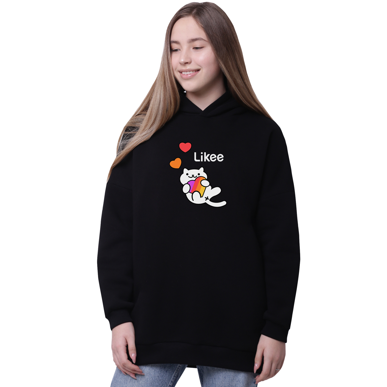 

Худи для девочек удлиненный Лайк Котик (Likee) Черный (35962-1039-4) 152 см