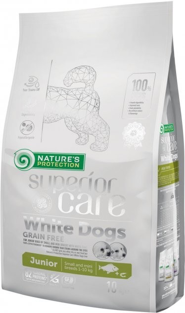 

Сухой беззерновой корм для юниоров Nature's Protection Superior Care White Dogs Grain Free Junior Small and Mini Breeds 10 кг (4771317458308)
