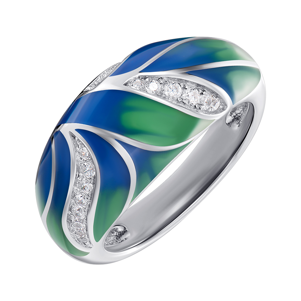 

Серебряное кольцо с эмалью и фианитами 000148056 18 размера