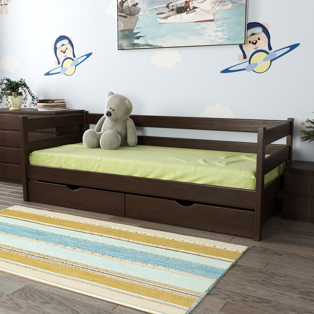 

Односпальная кровать из ясеня MEBLIUS Умка 90 см x 200 см Темный орех с выдвижными ящиками