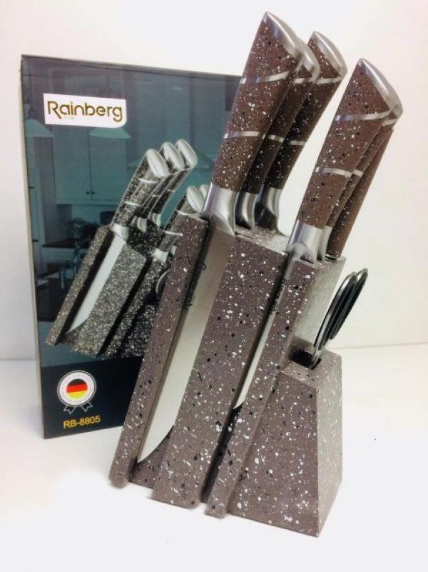 

Набор кухонных ножей Rainberg Rb-8805 с акриловой подставкой + мусат и ножницы Коричневый