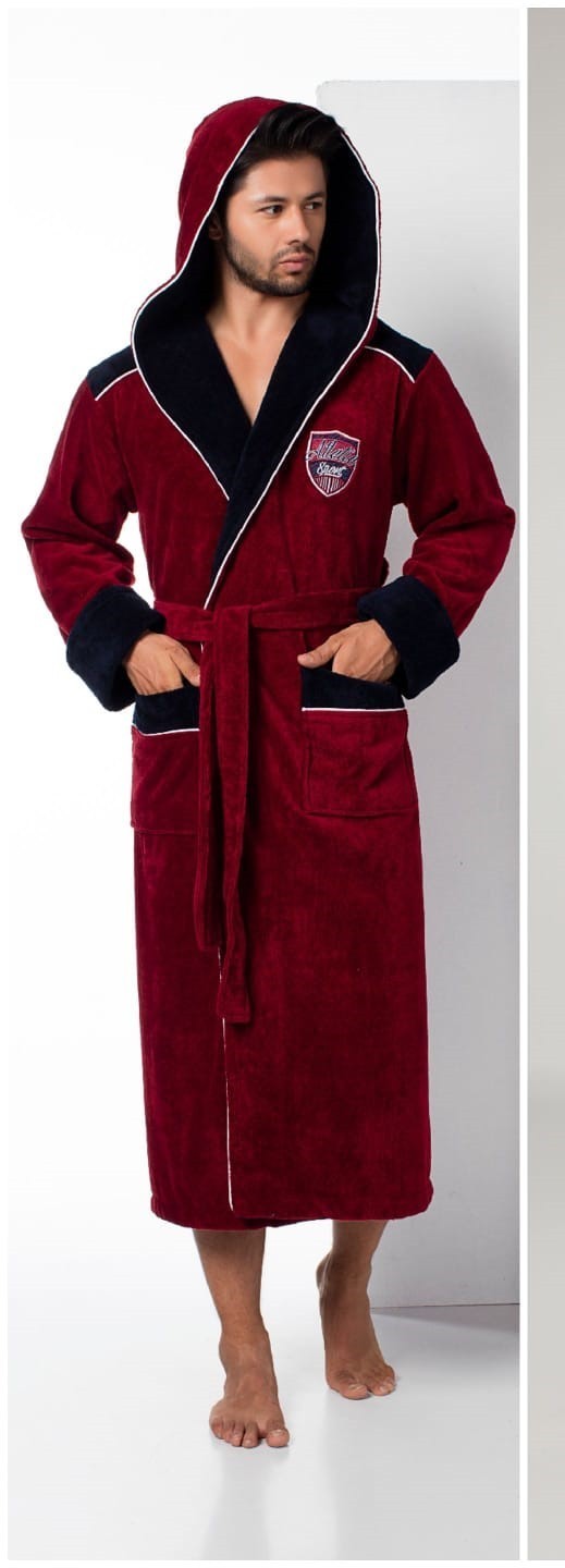 

Мужской махровый халат Nusa 2810 бордовый, Мужской махровый халат Nusa 2810 бордовый 2XL