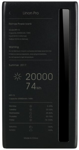 

Универсальная мобильная батарея Remax RPP-73 Linon Pro 20000mAh черный