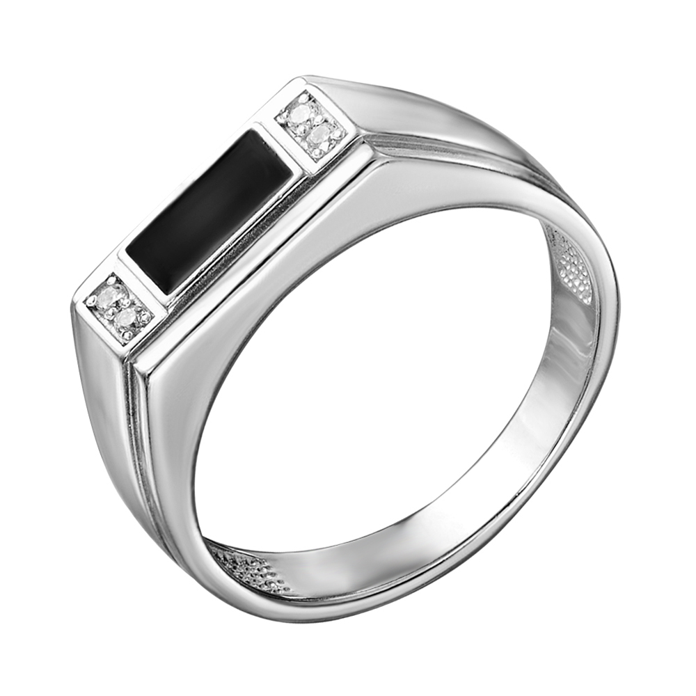 

Серебряный перстень-печатка с эмалью и цирконием 000140662 22 размера