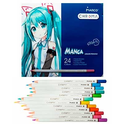 

Карандаши цветные 24 цв Marco Chroma Manga пастельные в металл. кейсе 8550-24TN