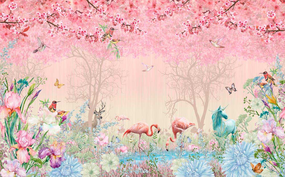 

Фотообои ArtSide Фламинго в лесу (120052020123) Холст
