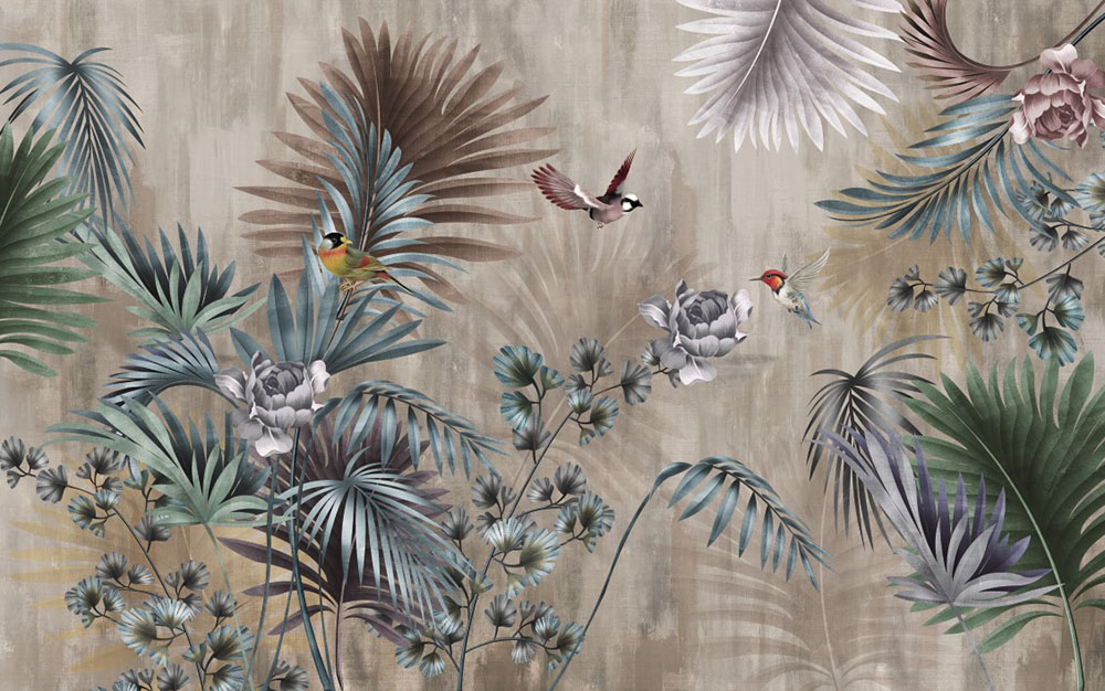 

Фотообои ArtSide Птицы на пальмовых листьях (1030320203) Аква