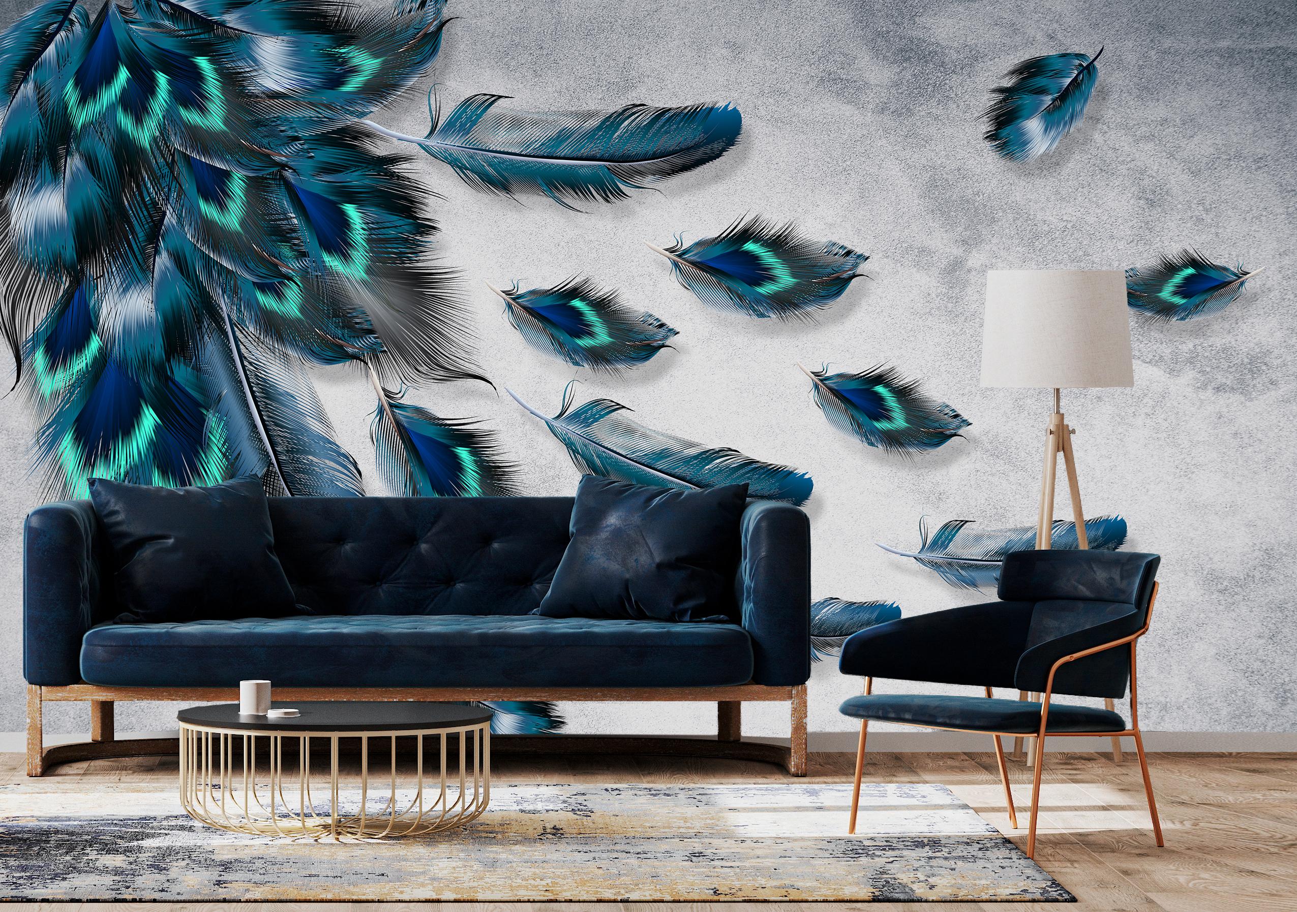

Виниловые Фотообои Walldeco Синие перья 400x260 Фреска