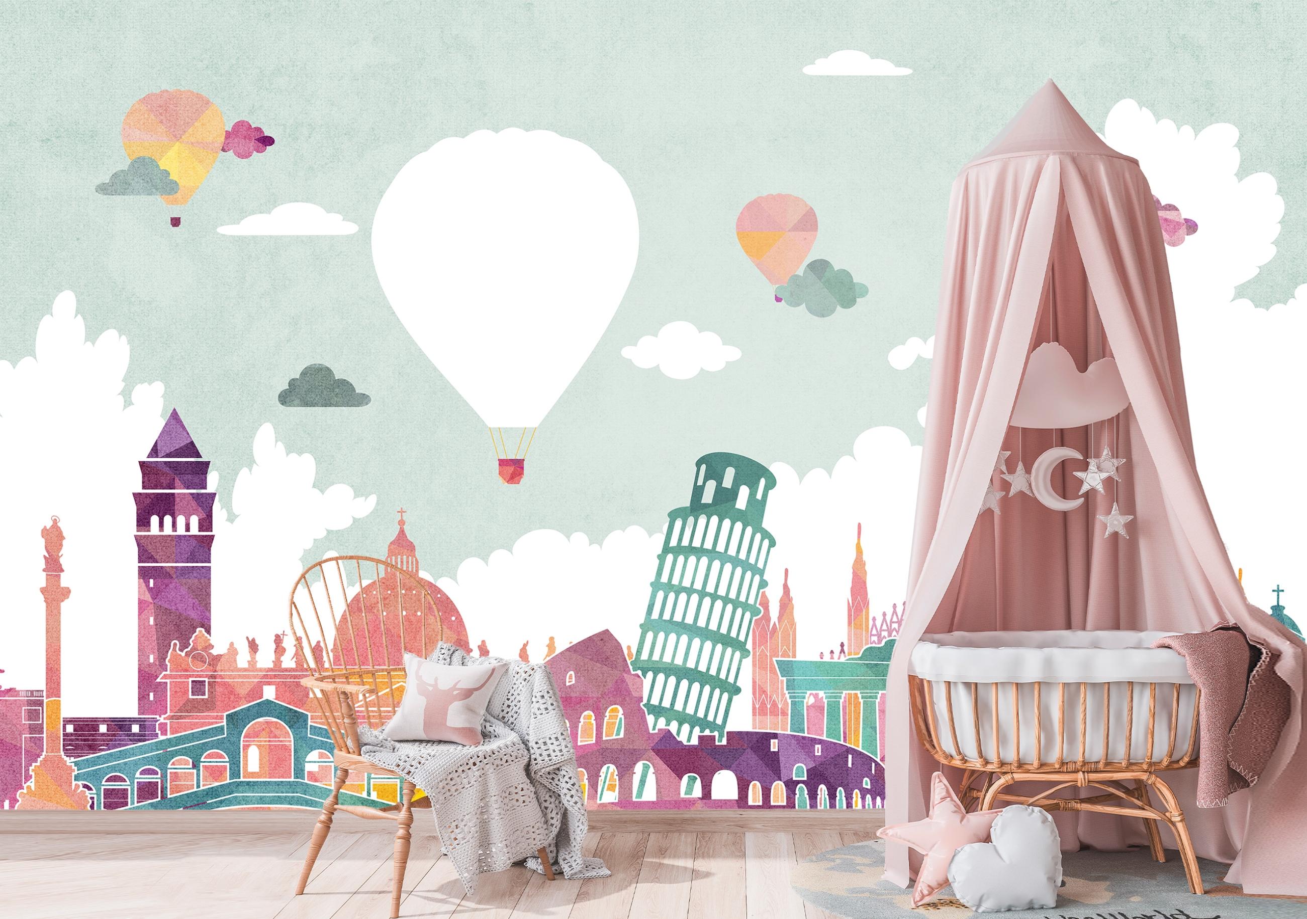 

Виниловые Фотообои Walldeco Город и воздушные шары 200x130 Жаккард