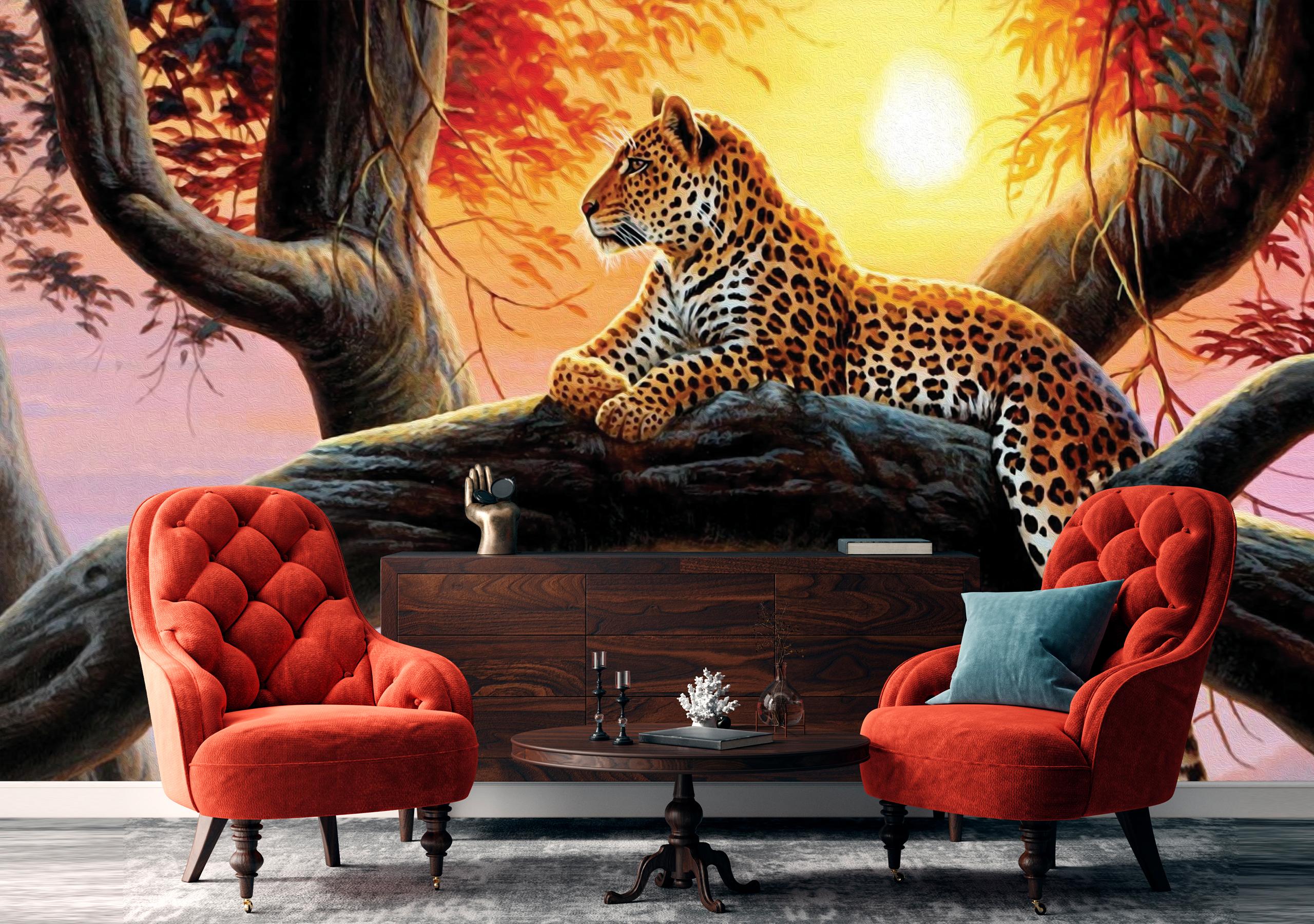 

Виниловые Фотообои Walldeco Леопард на дереве 300x200 Жаккард