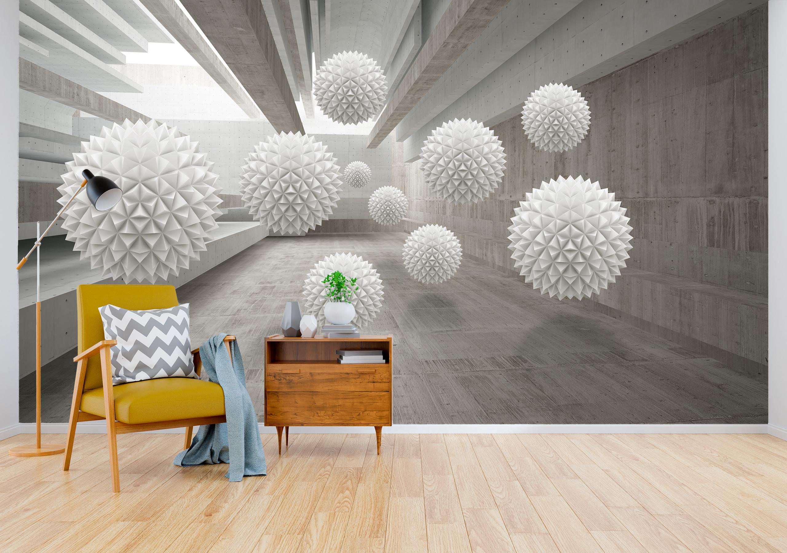 

Виниловые Фотообои Walldeco 3Д белые сферы 380x250 Диамант