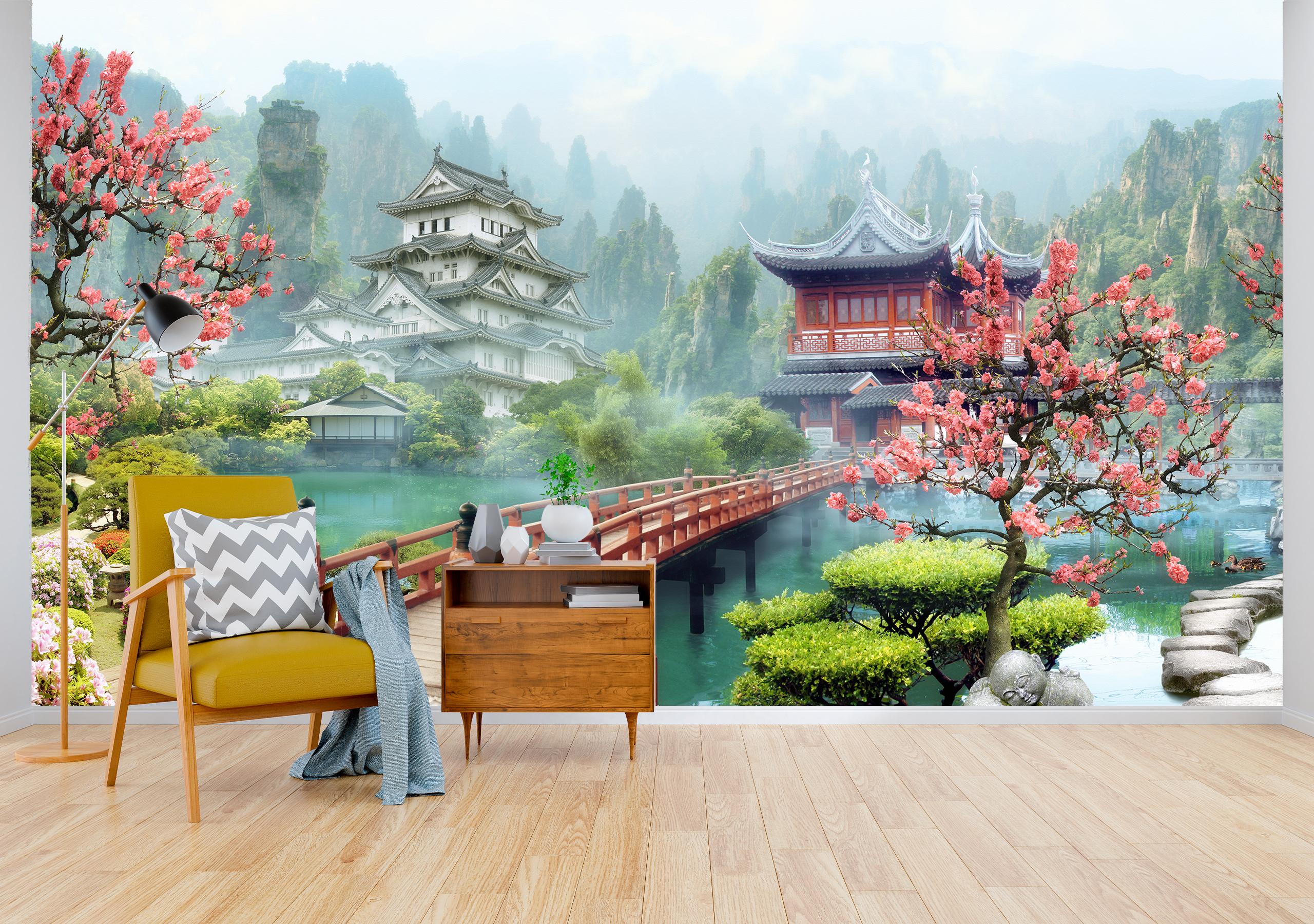 

Виниловые Фотообои Walldeco Японский пейзаж и сакуры 300x200 Фреска