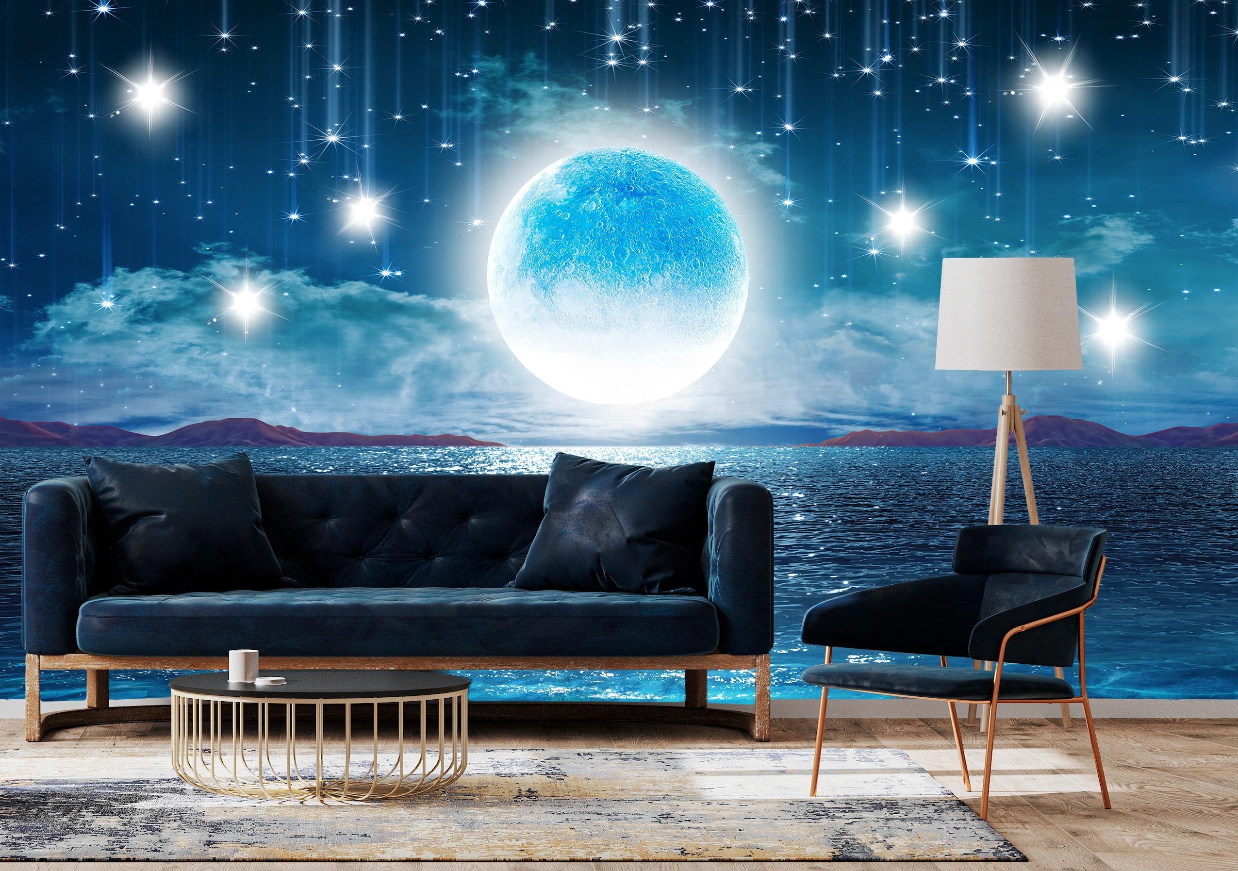 

Виниловые Фотообои Walldeco Луна, звёзды и море 285x190 Волокно