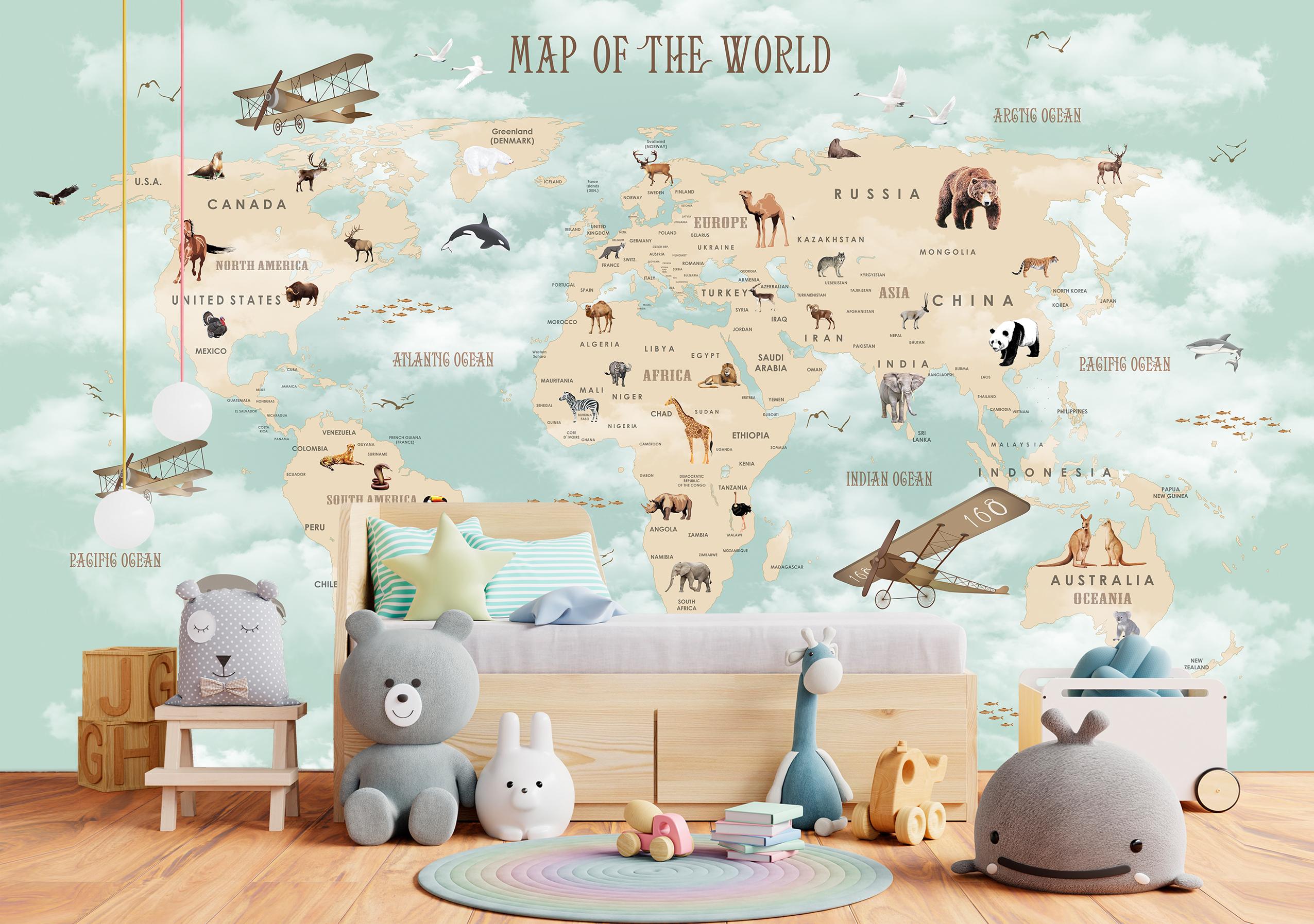 

Виниловые Фотообои Walldeco Детская карта мира 475x300 Деко