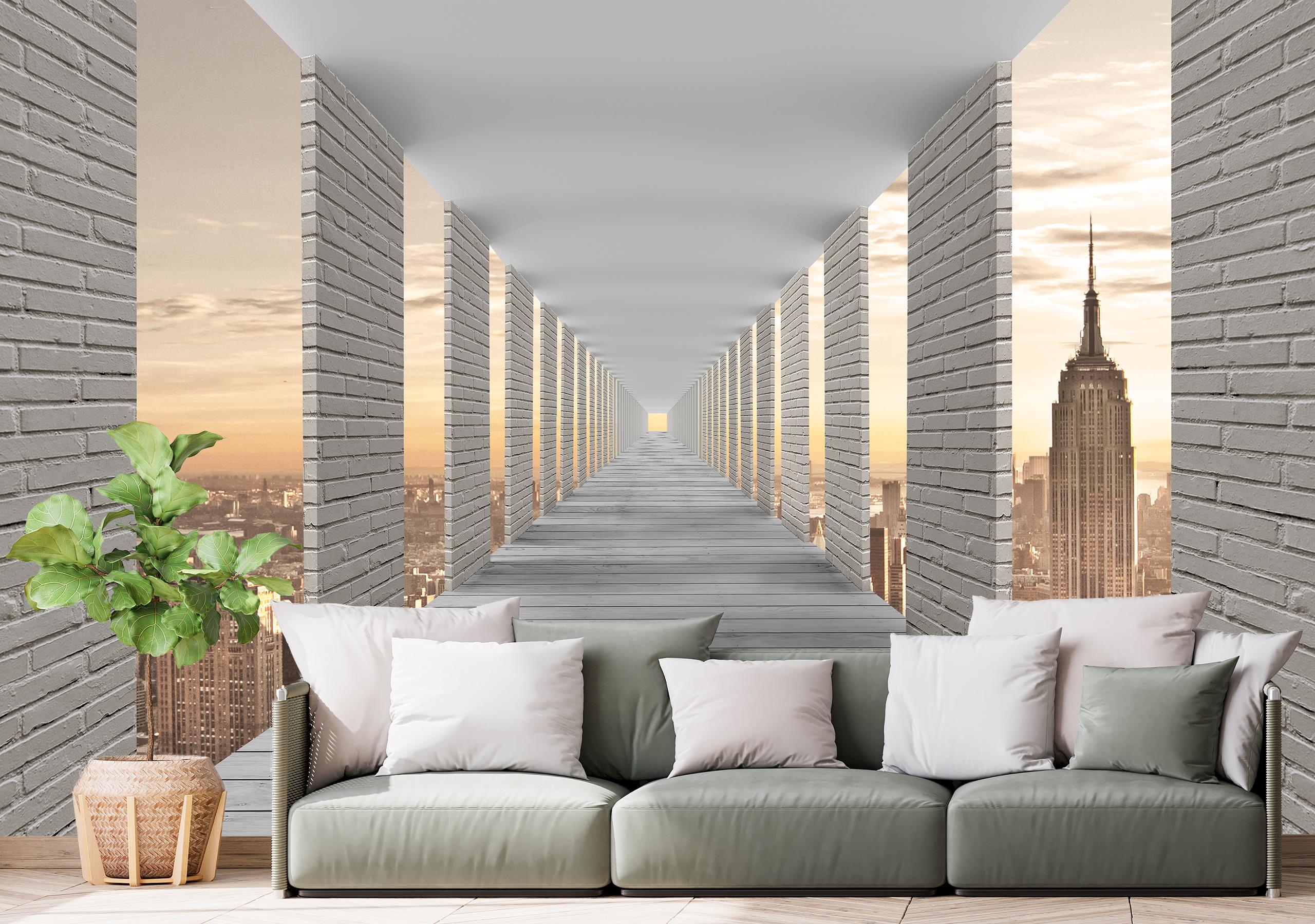 

Виниловые Фотообои Walldeco 3Д коридор, панорама города 200x130 Базальт