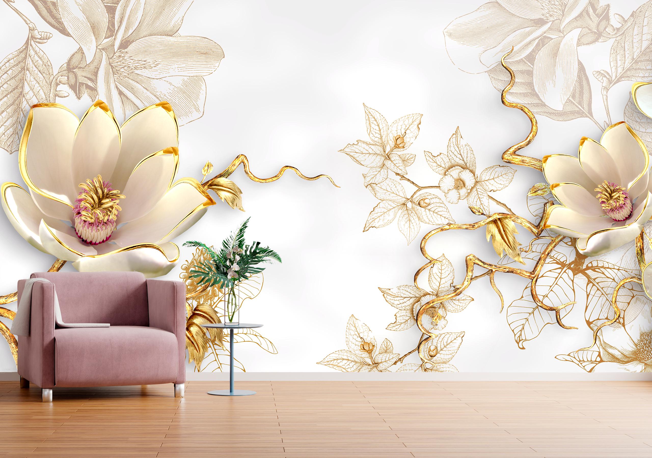 

Виниловые Фотообои Walldeco Золотые цветы 200x130 Базальт