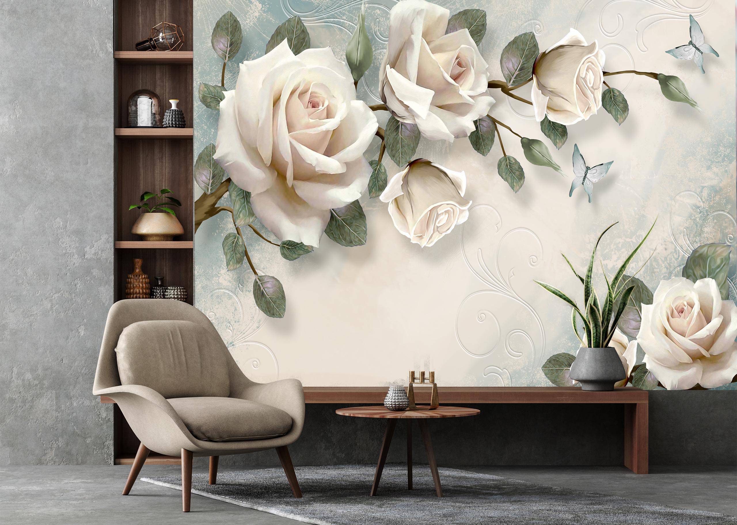 

Виниловые Фотообои Walldeco Бежевые розы 400x260 Жаккард