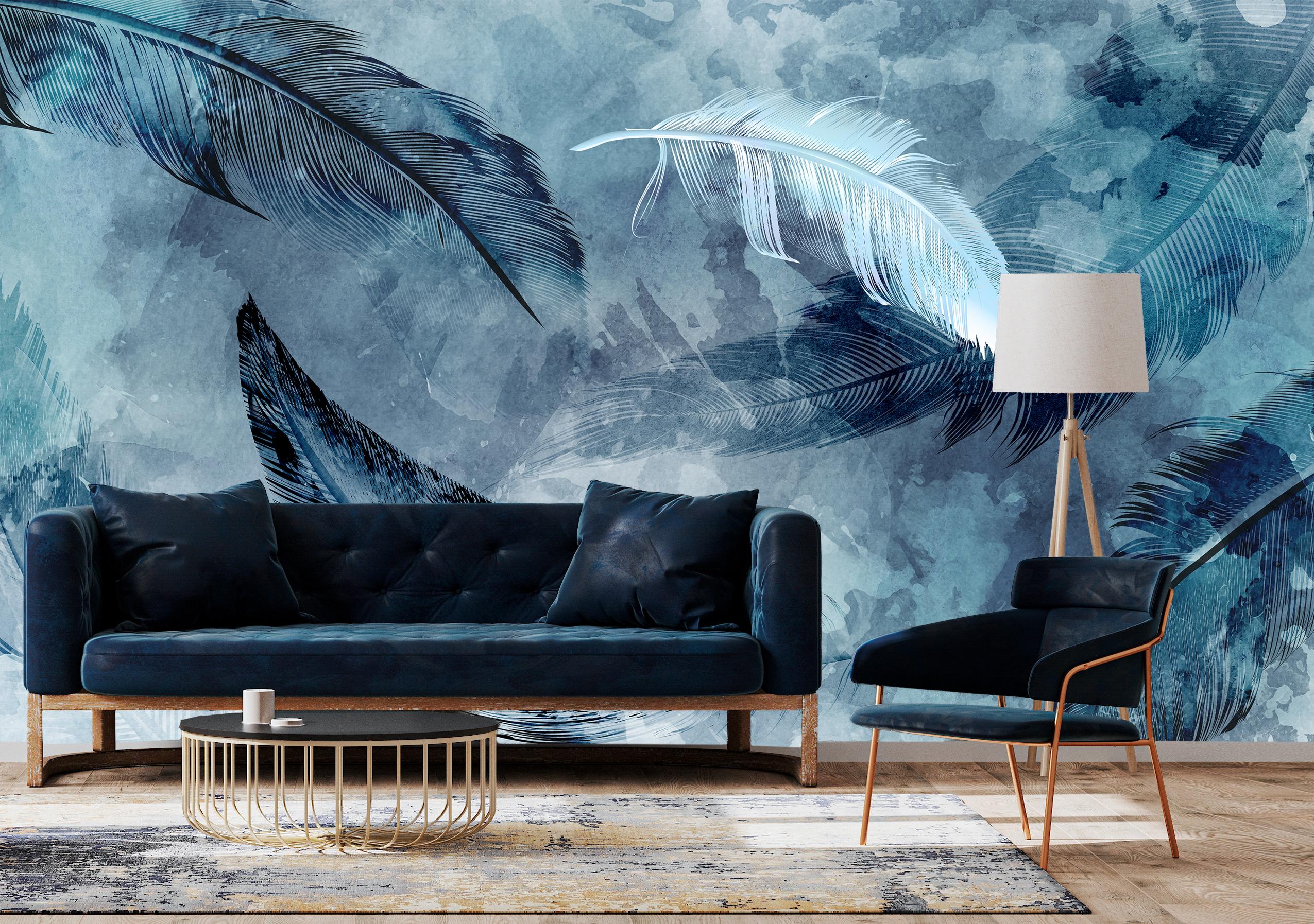 

Виниловые Фотообои Walldeco Синие и белые перья 200x130 Диамант