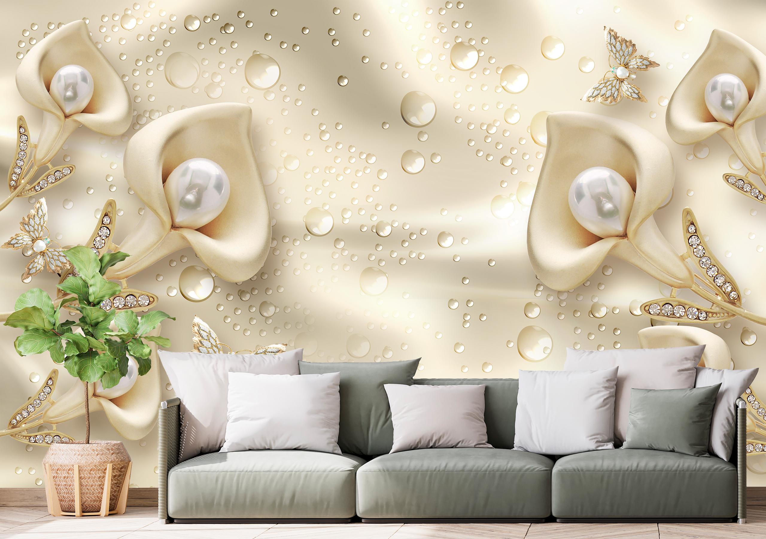 

Виниловые Фотообои Walldeco Жемчуг и цветы, барельеф 475x300 Деко