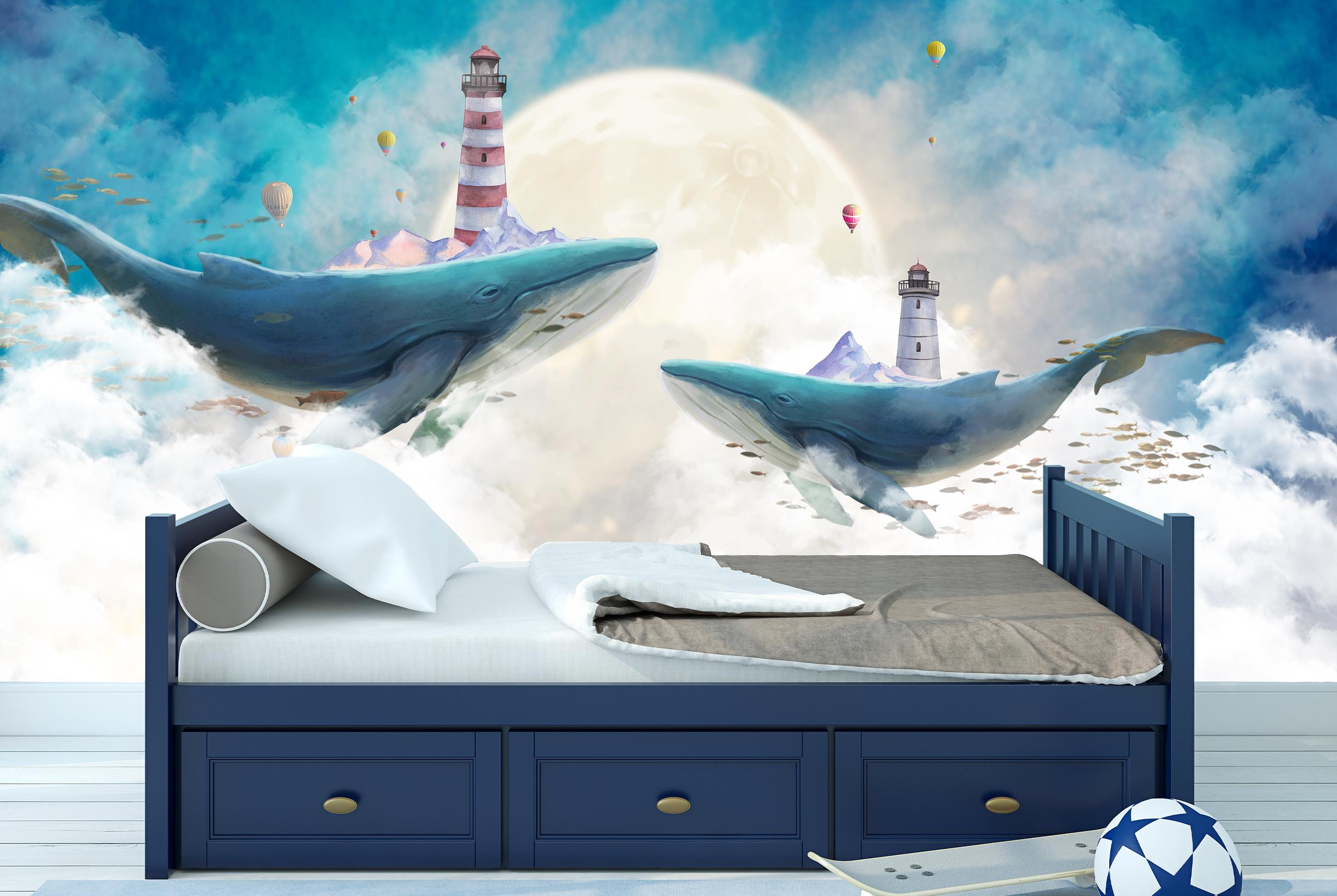 

Виниловые Фотообои Walldeco Киты и маяк 300x200 Волокно