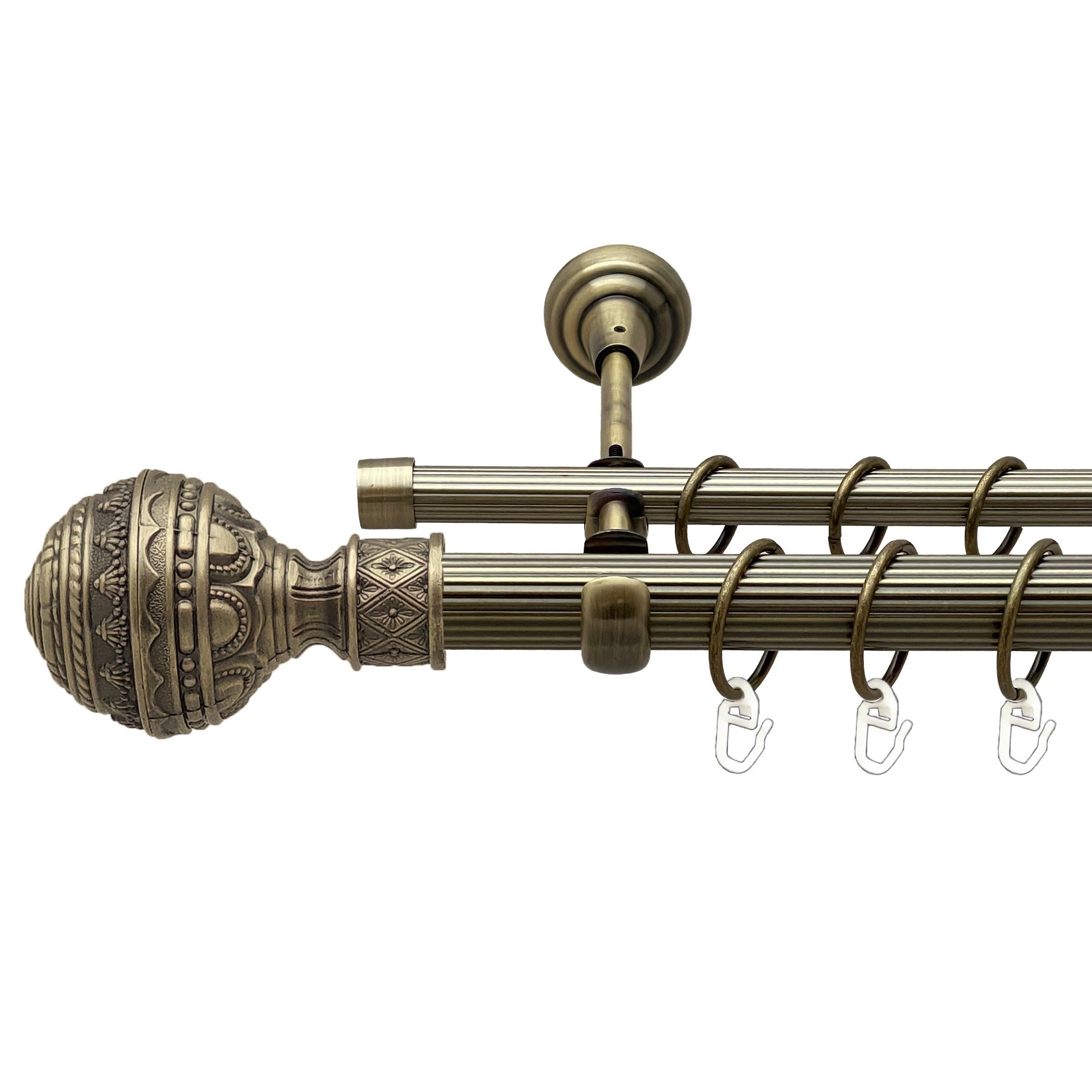 

Карниз Orvit Арабеска металевий дворядний відкритий рифлена труба кільце металеве Антик 25\16 мм 240 см (00-00017943)