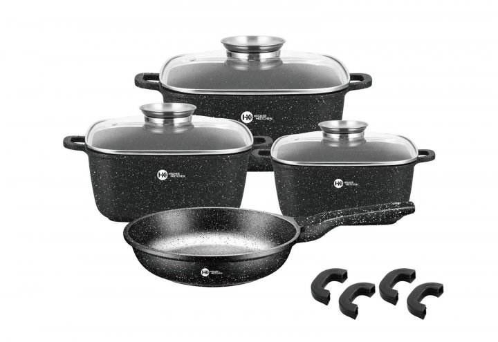 

Набор посуды кастрюли с гранитным покрытием квадратный 11 предметов Higer Kitchen Hк-312 Черный (HK-312)