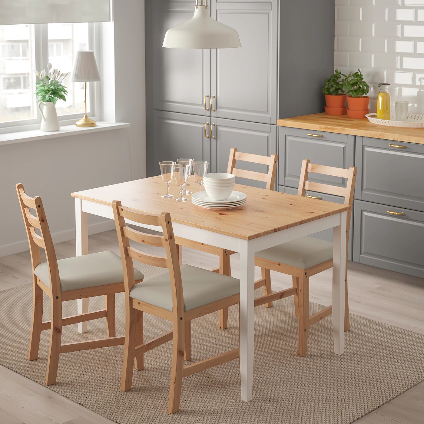 

Стіл і 4 стільці LERHAMN IKEA 693.062.77 бежевий