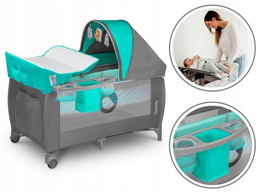 

Детский 2в1 манеж - кроватка Lionelo SVEN TURQUOISE/GREY