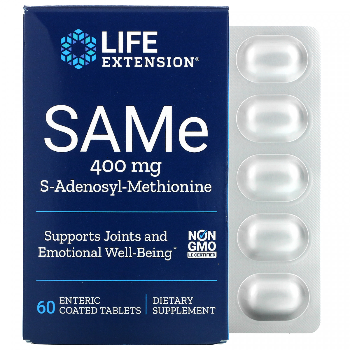 

SAMe, S-аденозил-метионин, SAM-e, Life Extension, 400 мг, 60 таблеток