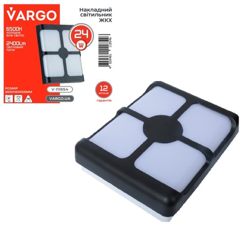 

Светодиодный светильник VARGO ЖКХ 24W 6500K 2400lm IP54 AC165-265V прямоугольный