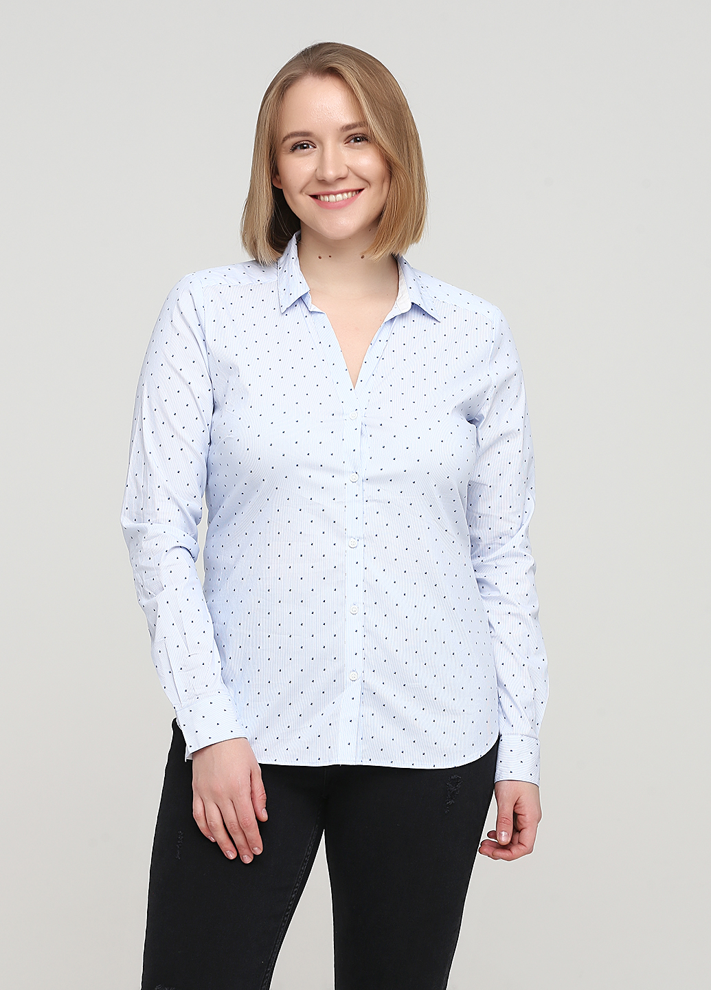 

Рубашка H&M  Белый 0507909_голуб. полос. с цветами_01, Рубашка H&M 42 Белый 0507909_голуб. полос. с цветами_01