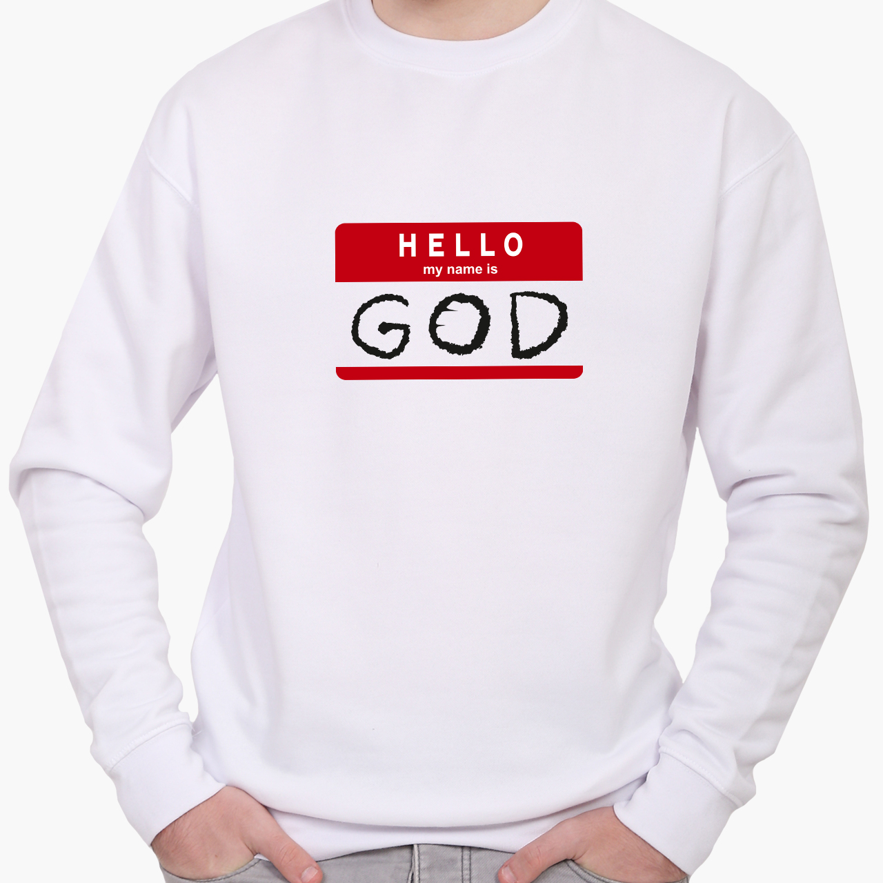 

Свитшот мужской Привет меня зовут Бог (Hello, my name is God) (8771-2004) Белый XXL
