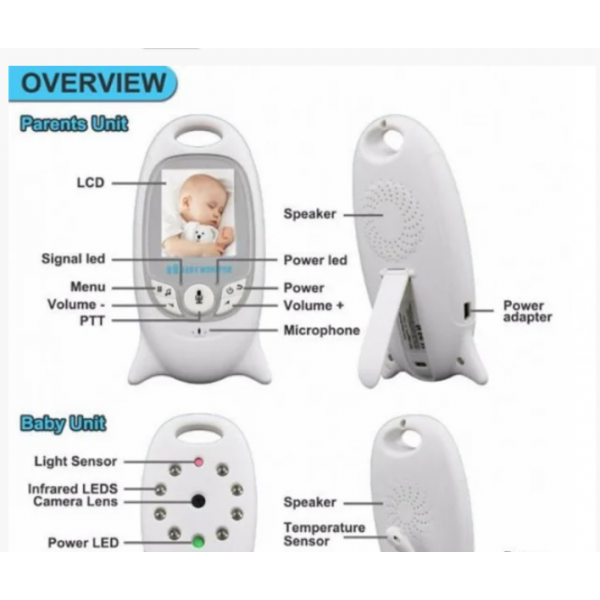 

Видеоняня Baby Monitor VB - 601 на аккумуляторах с двусторонней связью, мелодиями и термометром VT