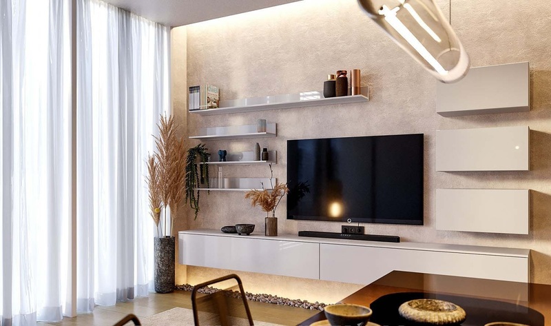 

Moдульная стенка в гостиную Миро-Марк Box TV5 минимализм Глянец белый