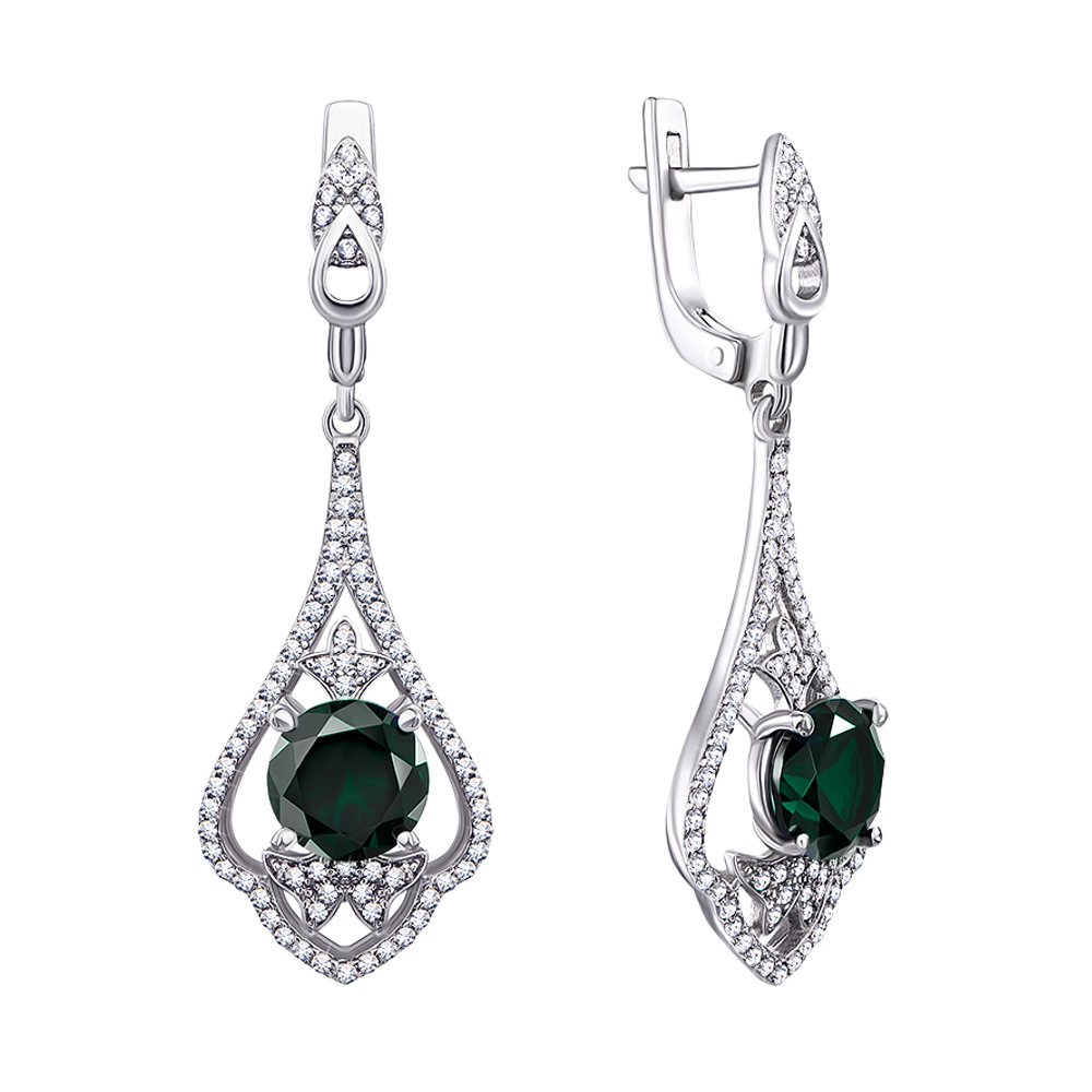 

Серебряные серьги с зеленым кварцем и фианитами 000064470