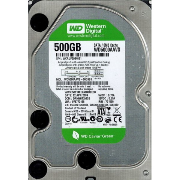 

HDD SATA 500GB WD Caviar Green 8MB (WD5000AAVS) Refurbished