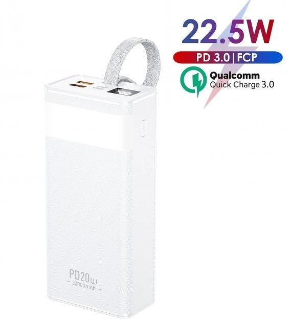 

Павербанк Wekome Digital Display 30000mAh, 22.5W |2xUSB/Type-C| white