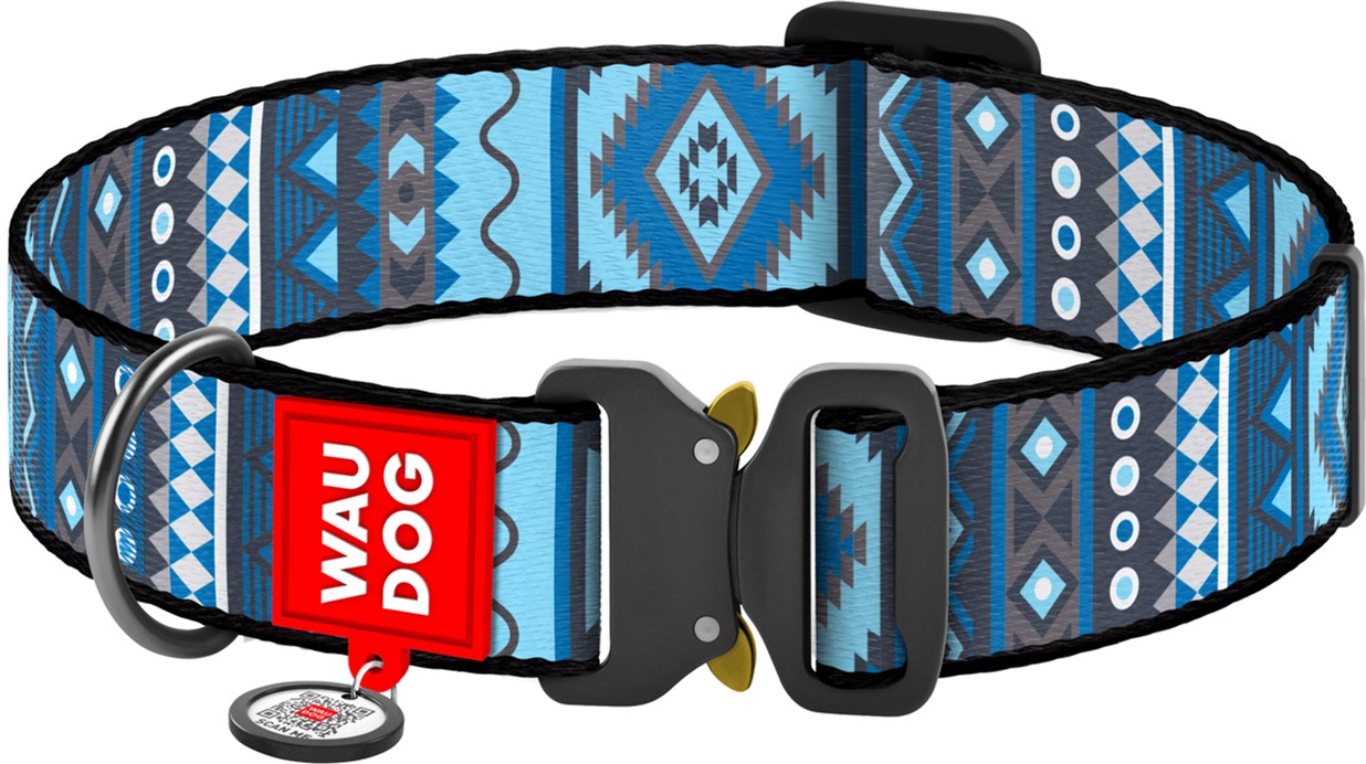 

Ошейник для собак нейлоновый WAUDOG Nylon с QR паспортом, рисунок "Этно синий", металлическая пряжка-фастекс, XXL, Ш 35 мм, Дл 43-70 см (4535-0131Collar)